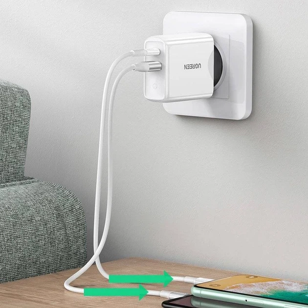 Мережевий зарядний пристрій UGREEN CD170 38W USB-C Wall Charger EU (White) (UGR-60468) - изображение 6