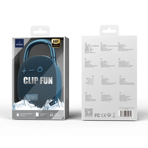Портативна колонка WIWU H3 Clip Fun Portable 5W, IPX5, Blue - зображення 2