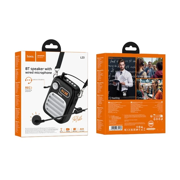 Портативна колонка з гарнітурою HOCO L23 Lemony speaker with wired microphone, 5W, Black - Фото 2 Портативна колонка з гарнітурою HOCO L23 Lemony speaker with wired microphone, 5W, Black - изображение 2