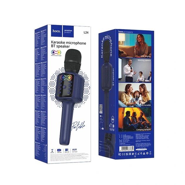 Портативна колонка-мікрофон HOCO L24 Shine karaoke microphone, 5W, Blue - изображение 2