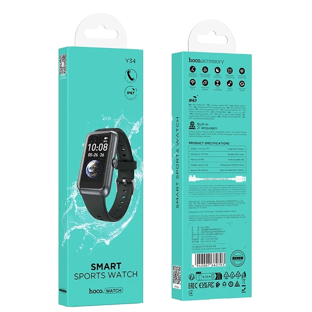 Смарт-годинник HOCO Y34 37mm. 180 mAh. IP67 Smart sports watch(call version) Black - изображение 2