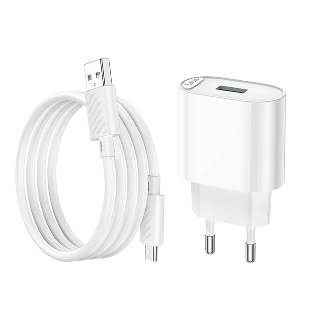 Мережевий зарядний пристрій з кабелем HOCO C109A Fighter single port QC3.0 charger set(Micro) White - изображение 7