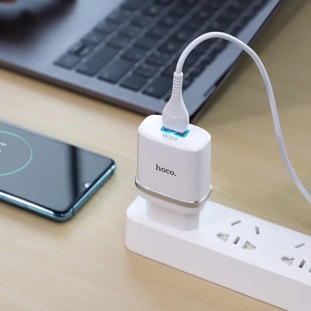 Мережевий зарядний пристрій з кабелем HOCO C12Q Smart QC3.0 charger set(Type-C) 18W White - Фото 4 Мережевий зарядний пристрій з кабелем HOCO C12Q Smart QC3.0 charger set(Type-C) 18W White - зображення 4