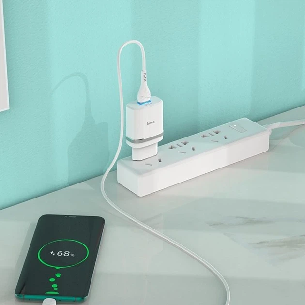 Мережевий зарядний пристрій з кабелем HOCO C12Q Smart QC3.0 charger set(Type-C) 18W White - Фото 5 Мережевий зарядний пристрій з кабелем HOCO C12Q Smart QC3.0 charger set(Type-C) 18W White - зображення 5