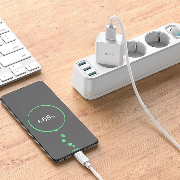 Мережевий зарядний пристрій з кабелем HOCO C106A Leisure single port charger set(Micro) 10.5W White - Фото 8 Мережевий зарядний пристрій з кабелем HOCO C106A Leisure single port charger set(Micro) 10.5W White - изображение 8