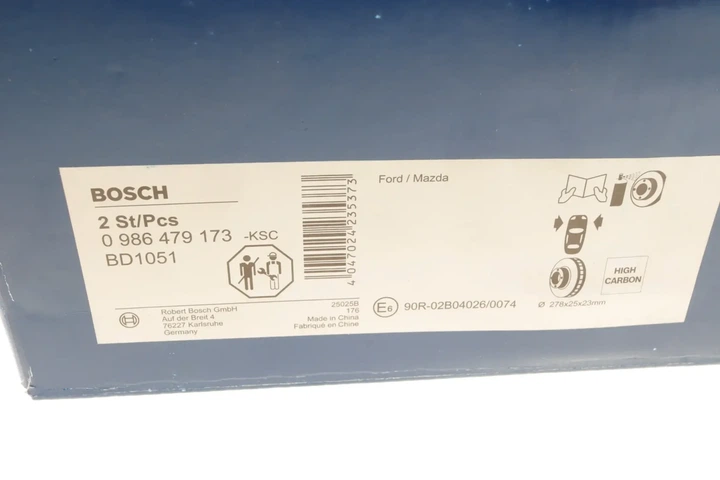 Тормозные диски BOSCH 0986479173 Ford Focus, C-Max; Volvo V50, S40, C30, C70 AV611125DB, AV611125DA, AV611125BB - зображення 5