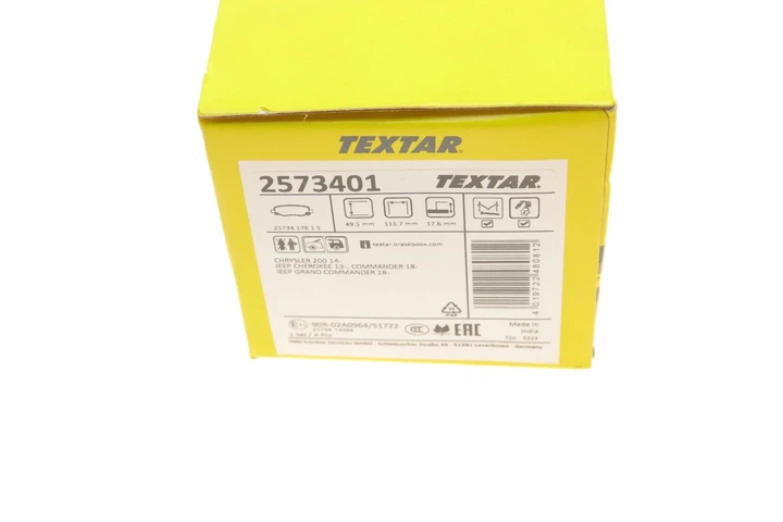 Гальмівні колодки TEXTAR 2573401 Chrysler 200; Jeep Cherokee KL 68273101AA, 68225327AC, 68225327AB - зображення 4