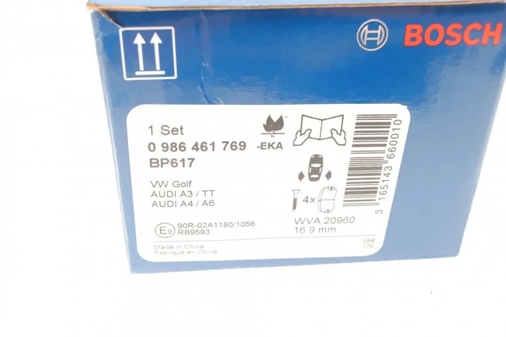Колодки гальмові BOSCH 0986461769 Volkswagen Golf, Passat, Polo, Sharan; Audi A3, A6; Ford Galaxy; Peugeot 308, 307, 207; Seat Cordoba, Leon, Ibiza; Citroen C3; Skoda Rapid YM2J2M008BA, YM2J2M008AA, YM212M008DA - зображення 7