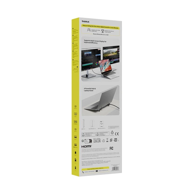 Док-станция Baseus EliteJoy EH3 hub 12в1 USB-C - 2xHDMI 4K@60Hz DisplayPort 4K@60Hz 2xUSB-C 10Gb/s 2xUSB-A 5Gb/s USB-A 480Mb/s SD/microSD 3.0 RJ45 (69 - изображение 3