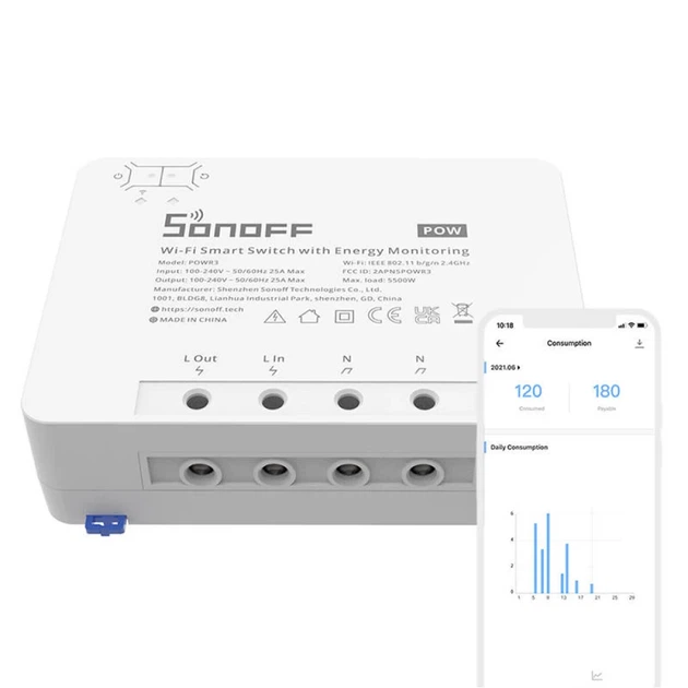 Розумний перемикач Wi-Fi Sonoff POWR3 з функцією вимірювання струму (POWR3) - зображення 6