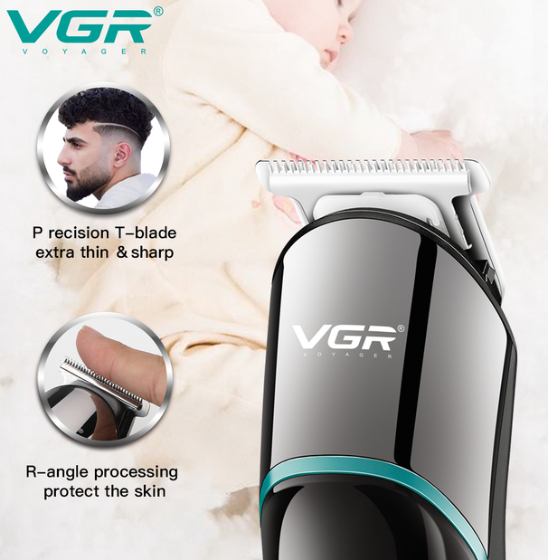 Тример VGR V-291 для бороди та вусів USB Type-C Black Green - зображення 2