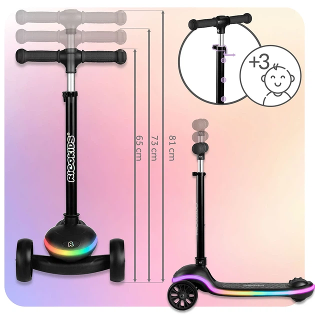 Самокат триколісний дитячий балансувальний LED RICOKIDS Leddi Чорний (5903890632762) - Фото 6 Самокат триколісний дитячий балансувальний LED RICOKIDS Leddi Чорний (5903890632762) - зображення 6