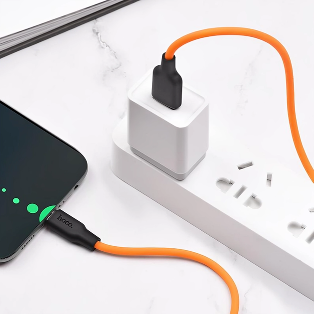 Кабель HOCO X21 Plus Silicone Lightning 2,4A/1m. Black&Orange - зображення 2