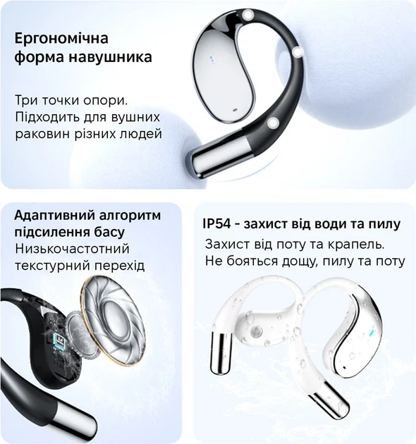 Бездротові навушники Inspire YYK Q39 Black OWS Bluetooth 5.3, відкритий тип, до 20 год роботи з кейсом - зображення 3