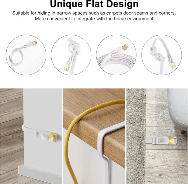 Сетевой кабель Ethernet CAT8 DDMALL 5 м, 40Gb/s, 2000 MHz, RJ45, плоский, белый - изображение 7
