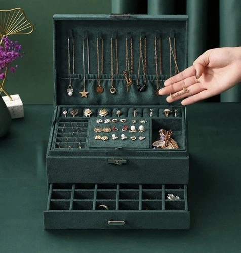 Ящик-органайзер для украшений Soulima Jewelry Box с ключом - многоярусный органайзер для хранения драгоценностей и бижутерии (21954) - изображение 4