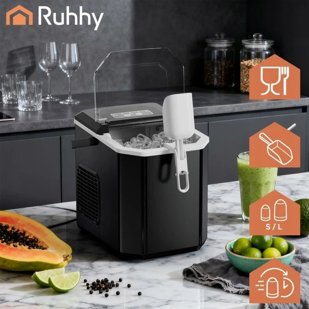 Льдогенератор Ruhhy 1.2 л для дома и офиса, 12 кг льда в сутки, 2 размера кубиков, цикл 6–13 мин (27708) - изображение 4