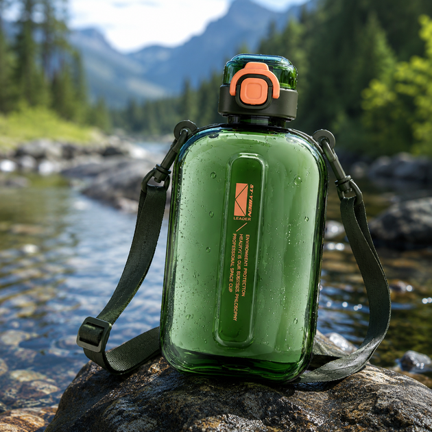 Эко-бутылка для воды 750 мл зеленая, BPA-free с ремешком и мерной шкалой - изображение 7