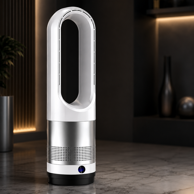 Беслопастный вентилятор Germatic AM-018JR 1200 Вт 2в1 охлаждение и обогрев LED-дисплей пульт ДУ автоповорот 80° белый - Фото 6 Беслопастный вентилятор Germatic AM-018JR 1200 Вт 2в1 охлаждение и обогрев LED-дисплей пульт ДУ автоповорот 80° белый - изображение 6