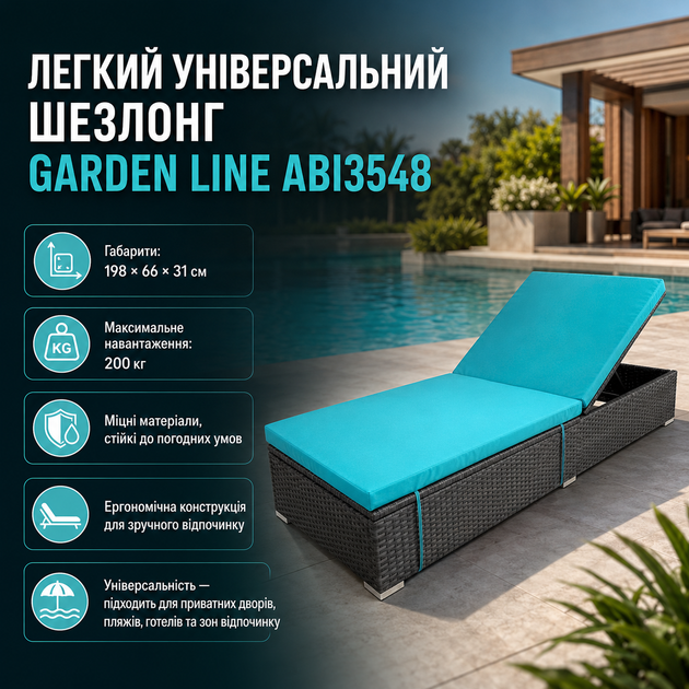 Лёгкий универсальный шезлонг Garden Line ABI3548, синий, для пляжа и сада - Фото 1 Лёгкий универсальный шезлонг Garden Line ABI3548, синий, для пляжа и сада - изображение 1