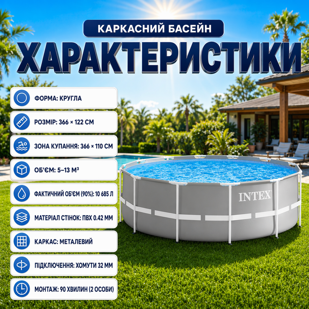 Каркасный бассейн Intex 26718, 366 × 122 см - изображение 2