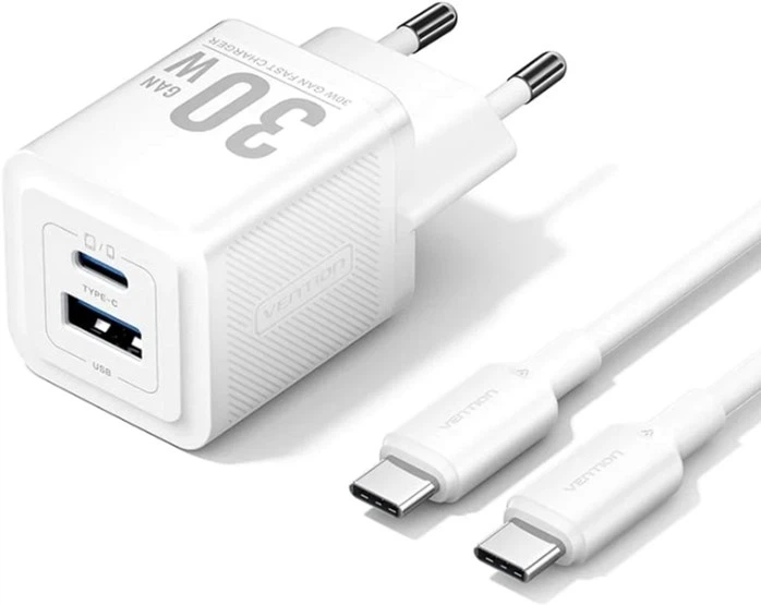 Зарядное устройство Vention 2xUSB 30W (USB-A/USB-C) + USB-C cable М-М White (TZ-FEQW0-EU-01) - Фото 2 Зарядное устройство Vention 2xUSB 30W (USB-A/USB-C) + USB-C cable М-М White (TZ-FEQW0-EU-01) - изображение 2