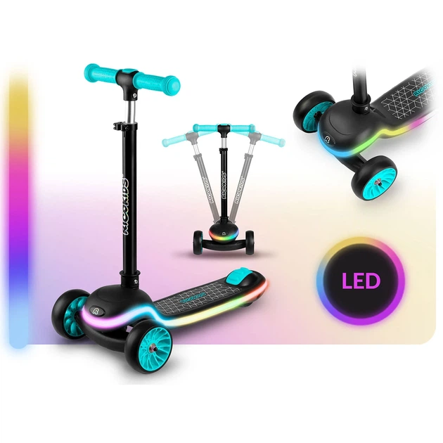 Самокат триколісний дитячий балансувальний LED RICOKIDS Leddi Чорно-бірюзовий (5903890632779) - Фото 5 Самокат триколісний дитячий балансувальний LED RICOKIDS Leddi Чорно-бірюзовий (5903890632779) - зображення 5