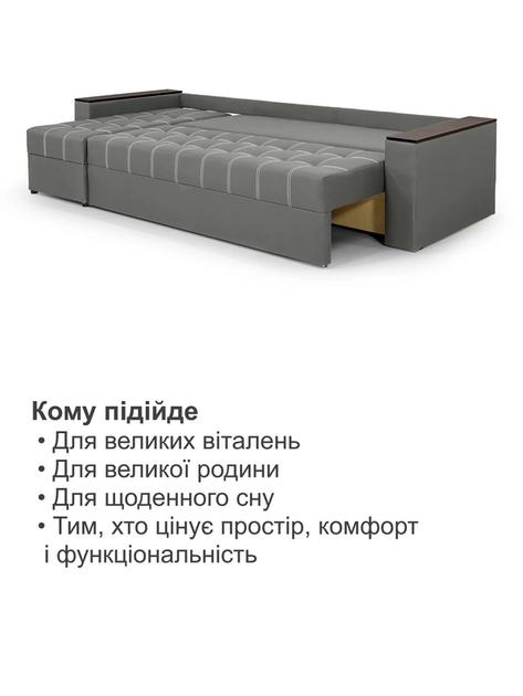 Диван угловой Комфорт Плюс 3 м 300×150 см, велюр, серый - изображение 7