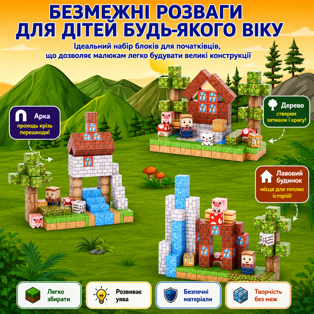 Магнітний конструктор Minecraft Фермерський Будинок і Крижаний Водоспад 100 деталей для дітей від 3 років - зображення 3