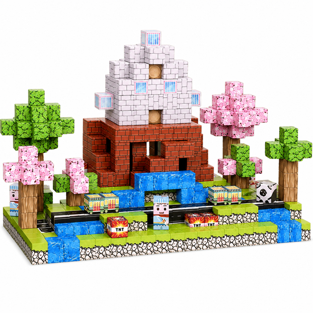 Магнітний конструктор Minecraft Кристальна Фортеця та Сакуровий Біом 100 деталей - зображення 5