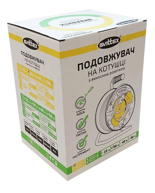 SV-2050 Підовжувач SVITTEX на котушці (30 м) з виносною розеткою СТАНДАРТ, 2х1,5 мм² - зображення 4