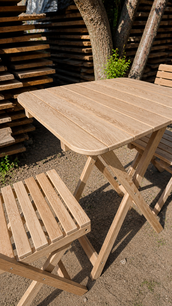 Розкладний набір з дуба 60х60см столик + 2 стільці зі спинкою, розкладний стіл і стільці - зображення 4