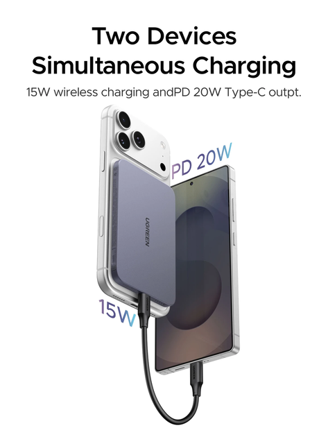Магнітна батарея Power bank UGREEN Qi2 8.6mm Ultra-Slim 5000 mAh 20W for iPhone - Фото 3 Магнітна батарея Power bank UGREEN Qi2 8.6mm Ultra-Slim 5000 mAh 20W for iPhone - зображення 3