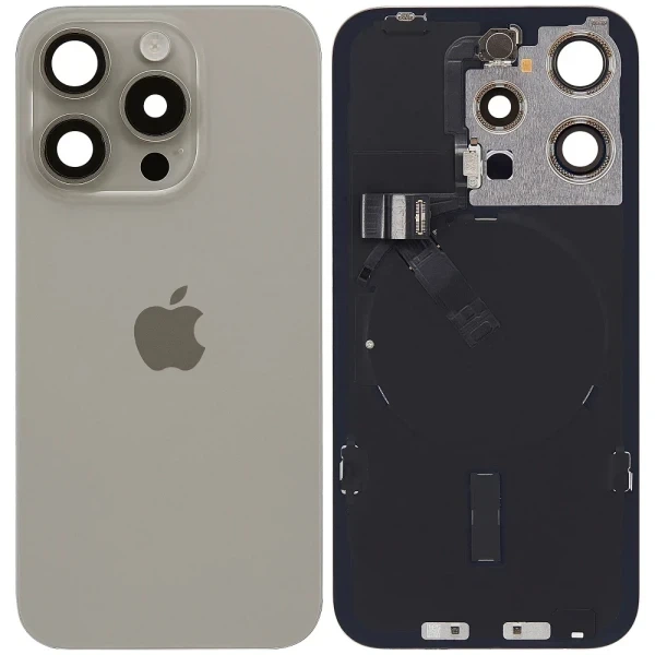 Задня кришка для iPhone 15 Pro MagSafe зі шлейфом оригінал Китай Natural Titanium - Фото 1 Задня кришка для iPhone 15 Pro MagSafe зі шлейфом оригінал Китай Natural Titanium - зображення 1