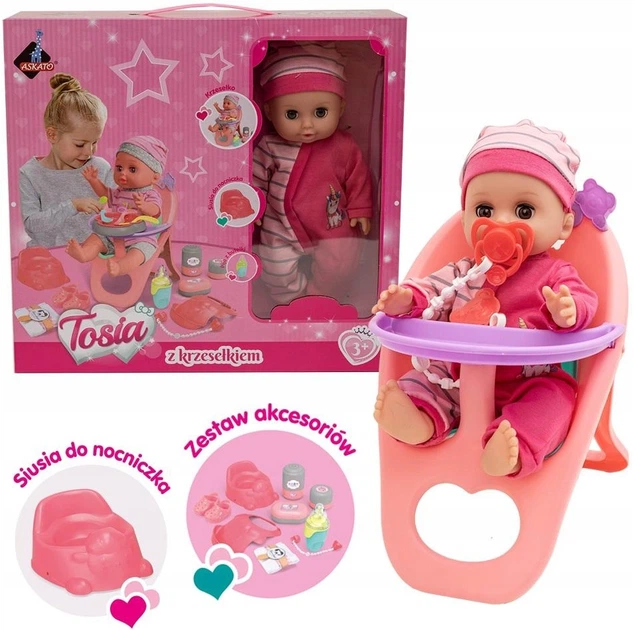 Lalka bobas Askato z krzesełkiem do karmienia 30 cm (126296) - Zdjęcie 1 Lalka bobas Askato z krzesełkiem do karmienia 30 cm (126296) - obraz 1