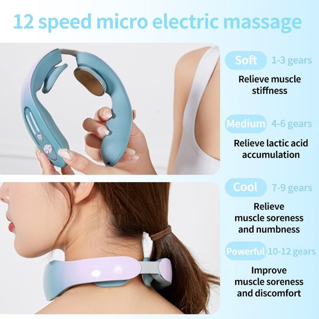 Імпульсний масажер для шиї Smart Neck Massager K05 Blue з підігрівом — бездротовий мікрострумовий масажер, 4 режими - Фото 3 Імпульсний масажер для шиї Smart Neck Massager K05 Blue з підігрівом — бездротовий мікрострумовий масажер, 4 режими - зображення 3