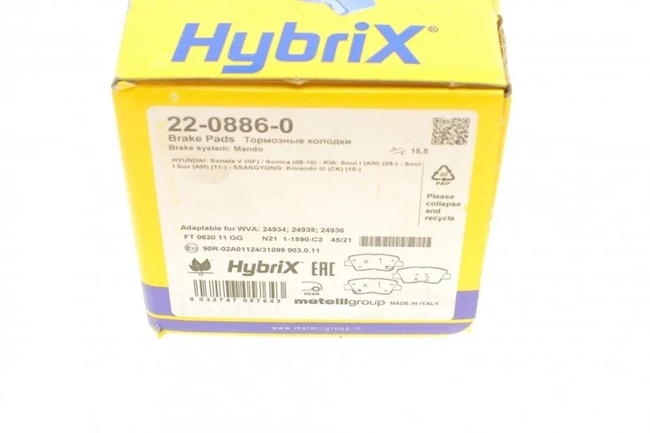 Комплект гальмівних колодок METELLI 22-0886-0 Metelli 22-0886-0 Hyundai I40, Sonata; SsangYong Korando; KIA Rio, Soul 583022HA50, 583022TA40, 583022TA70 - Фото 9 Комплект гальмівних колодок METELLI 22-0886-0 Metelli 22-0886-0 Hyundai I40, Sonata; SsangYong Korando; KIA Rio, Soul 583022HA50, 583022TA40, 583022TA70 - изображение 9