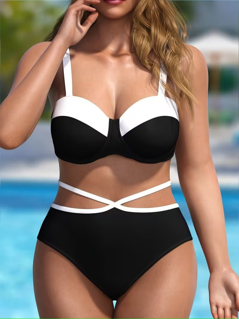 Купальник женский раздельный черно-белый plus size с высокой посадкой Diamond TW302686 4XL - Фото 1 Купальник женский раздельный черно-белый plus size с высокой посадкой Diamond TW302686 4XL - изображение 1
