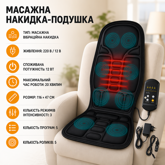 Массажная накидка-подушка Js-100Bi, 12V/220V - изображение 4