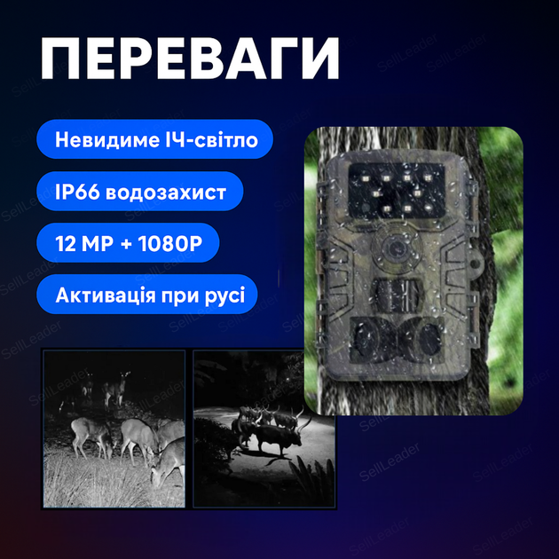 Фотоловушка 12Мп для дикой природы охотничья нагрудная боди камера 1080p видео ночное видение IP66 с экраном - изображение 2