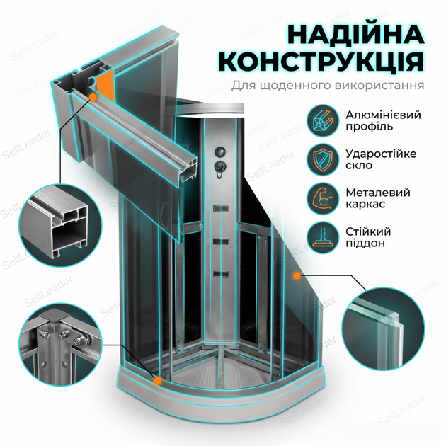 Душовий бокс Vivia 200х90x90см кутовий гідробокс низький піддон гідромасажна кабіна напівкругла компактна - зображення 7