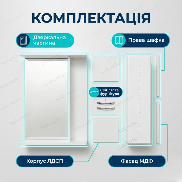 Зеркало с шкафчиком Алекса 72х18х50см для ванной шкаф правый для косметики с полкой из лдсп влагостойкий белый - изображение 9