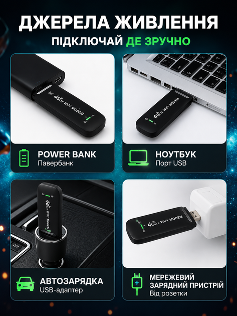 4G LTE Wi-Fi модем роутер под SIM-карту, USB модем для раздачи интернета. До 150 Мбит/с, 10 устройств, Kyivstar, Vodafone, Lifece - изображение 4