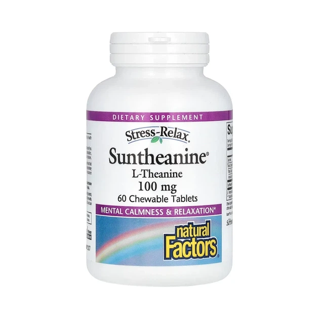 L-теанін Stress-Relax Suntheanine L-Theanine 200 мг Natural Factors, 60 жувальних таблеток - Фото 1 L-теанін Stress-Relax Suntheanine L-Theanine 200 мг Natural Factors, 60 жувальних таблеток - зображення 1