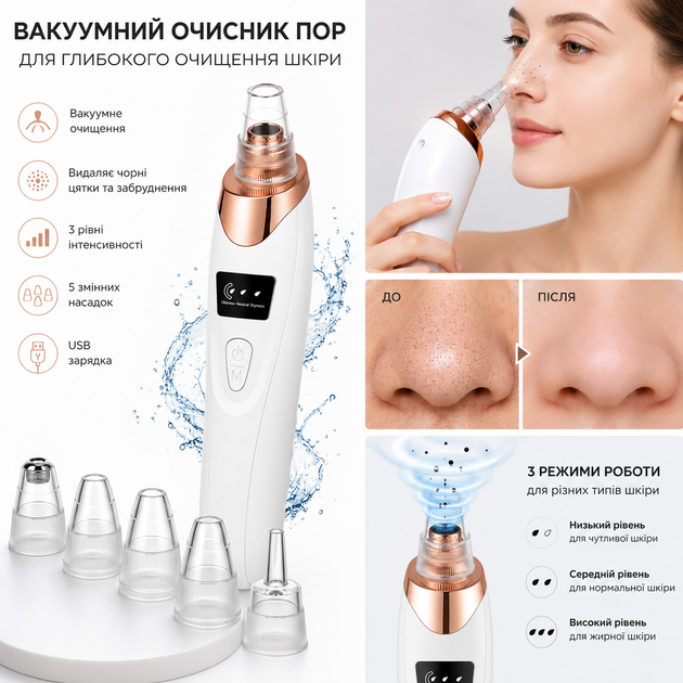 Вакуумный Очиститель Пор Лицо 5 в 1 - Удаление Черных шапок - изображение 3