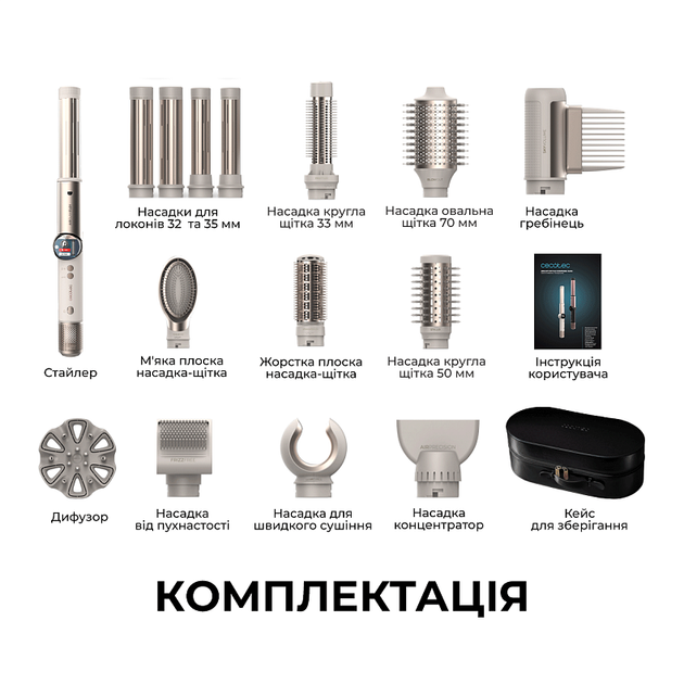 Стайлер Cecotec AirGlam 14in1 Flex Champagne - Фото 12 Стайлер Cecotec AirGlam 14in1 Flex Champagne - изображение 12