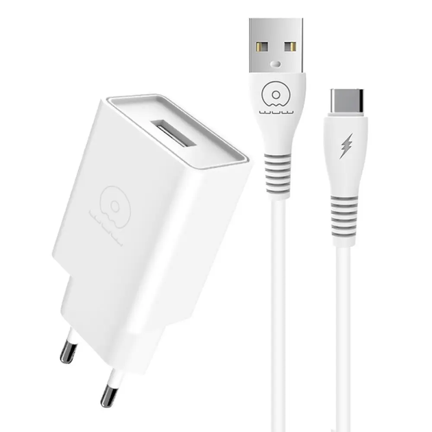 Мережевий зарядний пристрій з кабелем WUW-T82 Single USB home charger set type-c (6972573336555) - Фото 1 Мережевий зарядний пристрій з кабелем WUW-T82 Single USB home charger set type-c (6972573336555) - зображення 1
