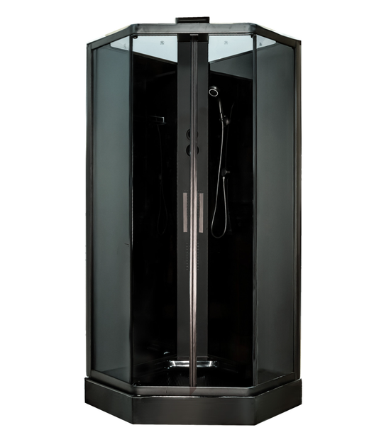 Душовий бокс INSANA Nancy (XW9839) 90×90×215 см, п'ятикутний, з мілким піддоном 15 см, чорний профіль, гідромасаж - изображение 2