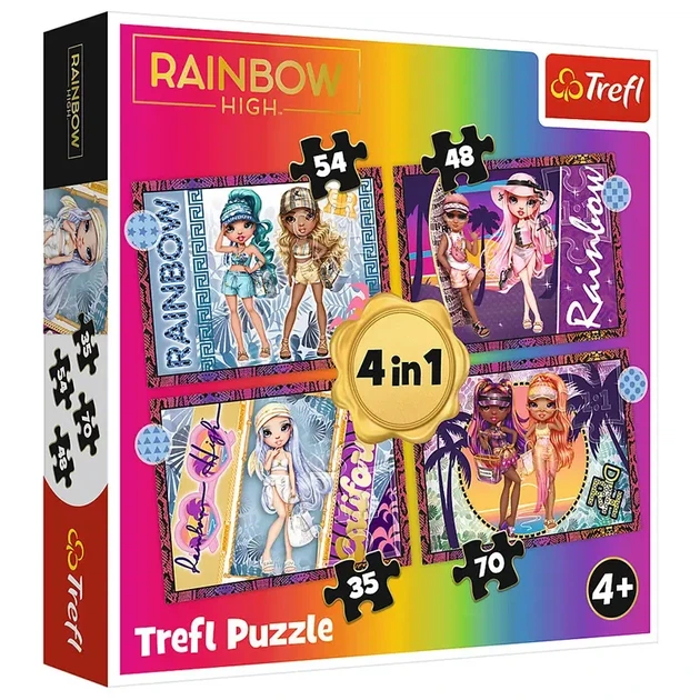 Пазл Trefl 4 в 1 «Стильные куклы Rainbow High» 34614 Рейнбоу Хай - Фото 1 Пазл Trefl 4 в 1 «Стильные куклы Rainbow High» 34614 Рейнбоу Хай - изображение 1