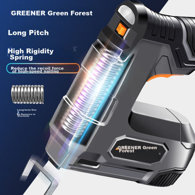 Электрический гвоздезабивной пистолет GREENER, гвозди для обработки дерева, стрелялка, беспроводной литий-ионный аккумуляторный двойного назначения, бытовые прямые гвозди, U-образные и дверные гвозди - изображение 7